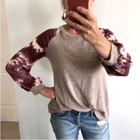 Tie Dye Sleeves Brushed Hacci Top - Picture 2 of 6